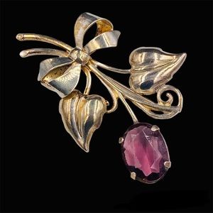 Sterling 1940’s Purple Glass Large Floral Brooch